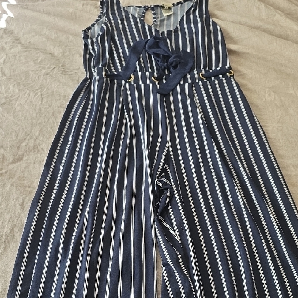Wrapper Navy and White Striped Jumpsuit